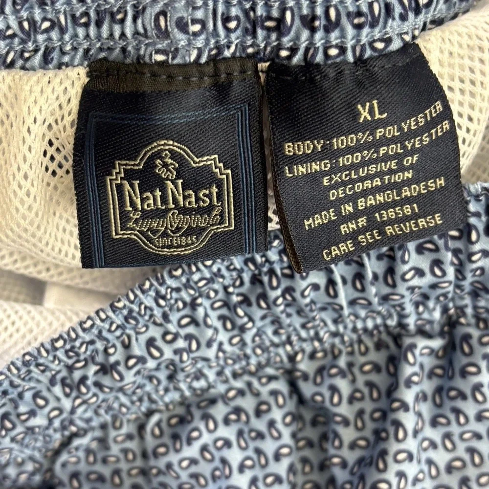Nat Nast Swim Trunks Mens XL Blue Bathing Suit Elastic Waist Lined Shorts Print‎